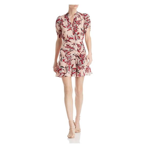 JAY GODFREY Womens Pink Button Short Sleeve V Neck Short Fit + Flare Dress 12